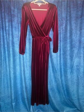 Velvet WrapJumpsuit in Deep Wine
